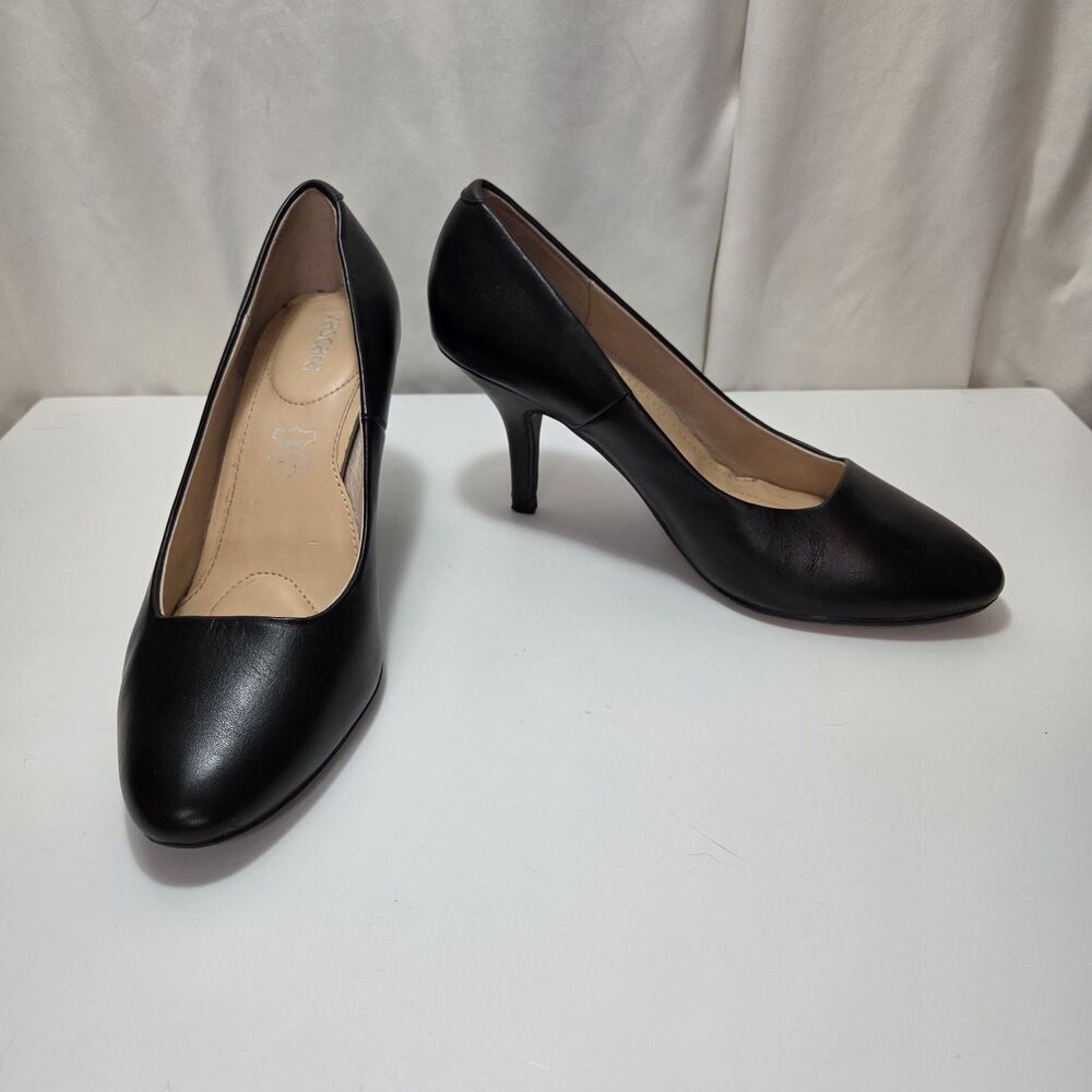 Vascara Black Leather Pumps 3" Stiletto Heels Women's Size 39 (U.S. Size 8)